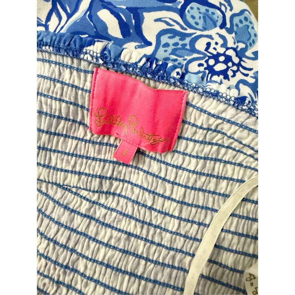Lilly Pulitzer Blue Tang Flocking Fabulous Floral Rivera Smocked Romper Size Sma - Picture 3 of 5